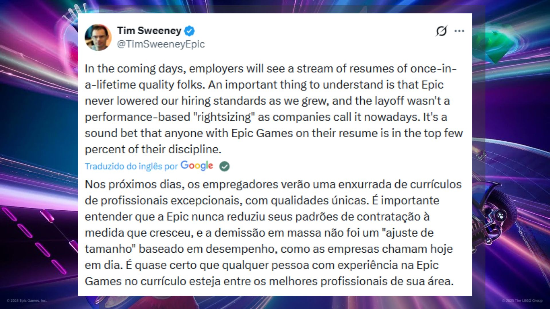 CEO da dona do Fortnite demite mil funcionários e é criticado nas redes sociais por comentário dito insensível