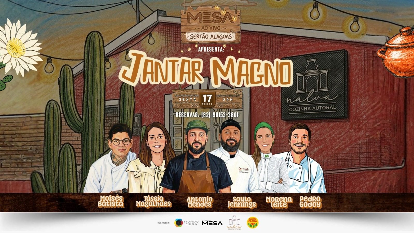 Jantar Magno no Nalva reúne chefs convidados em noite especial do Mesa Ao Vivo Sertão Alagoas