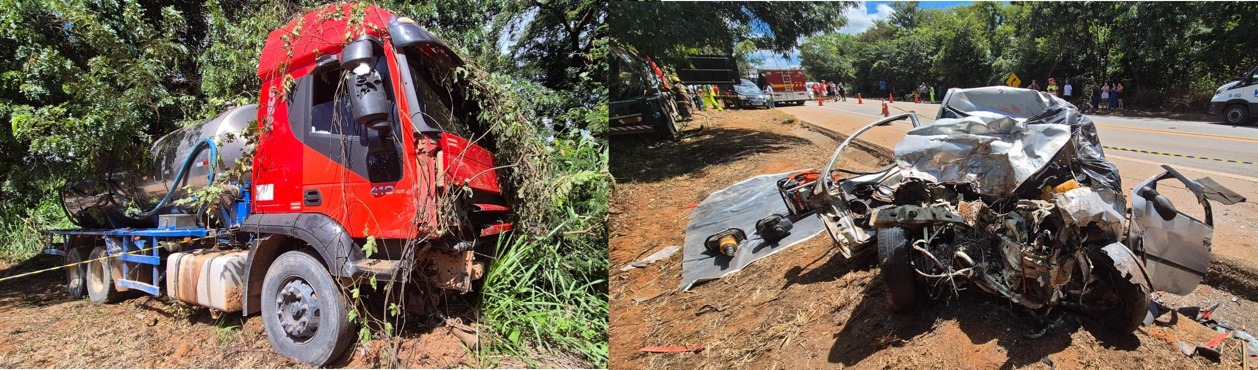 Casal morre em acidente entre carro e caminhão de leite na BR-262