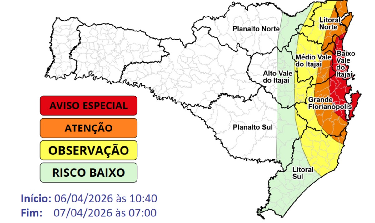 Ciclone, queda de temperatura e risco alto para exurradas: o que esperar do tempo em SC nesta semana?