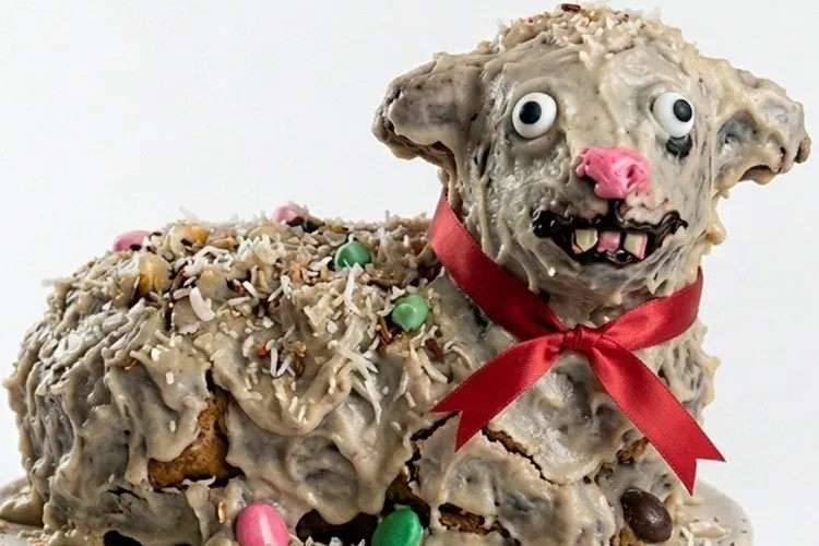 Bolo de Páscoa 'horripilante' de IA criado para o Dia da Mentira viraliza e padaria transforma em produto real