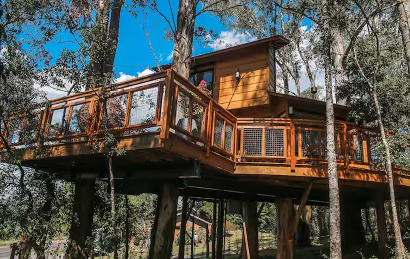 Cabana na árvore comporta até cinco hóspedes em Farroupilha; veja por dentro