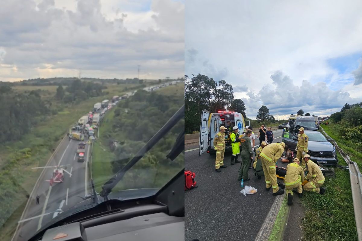Batida entre van e caminhão durante engavetamento mata adolescente e deixa diversos feridos na BR 277, no Paraná
