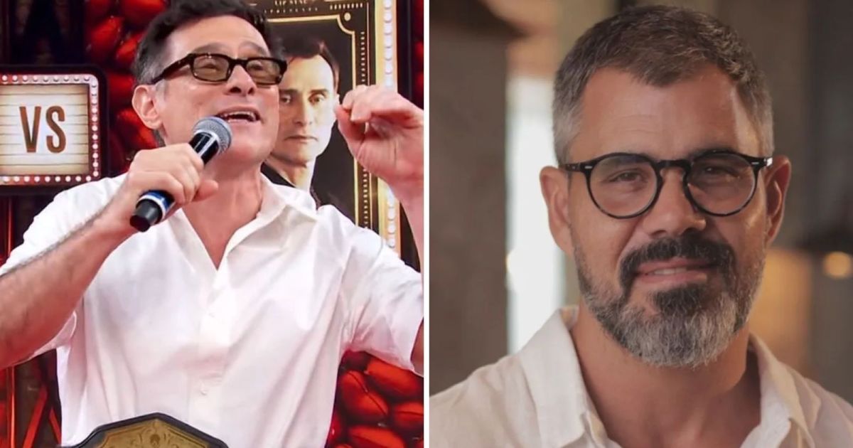 Enrique Diaz cutuca Juliano Cazarré e cita curso para homens no “Domingão”