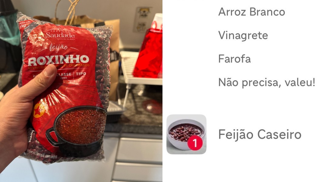 Cliente pede porção de feijão caseiro em restaurante no delivery e recebe pacote para cozinhar em casa