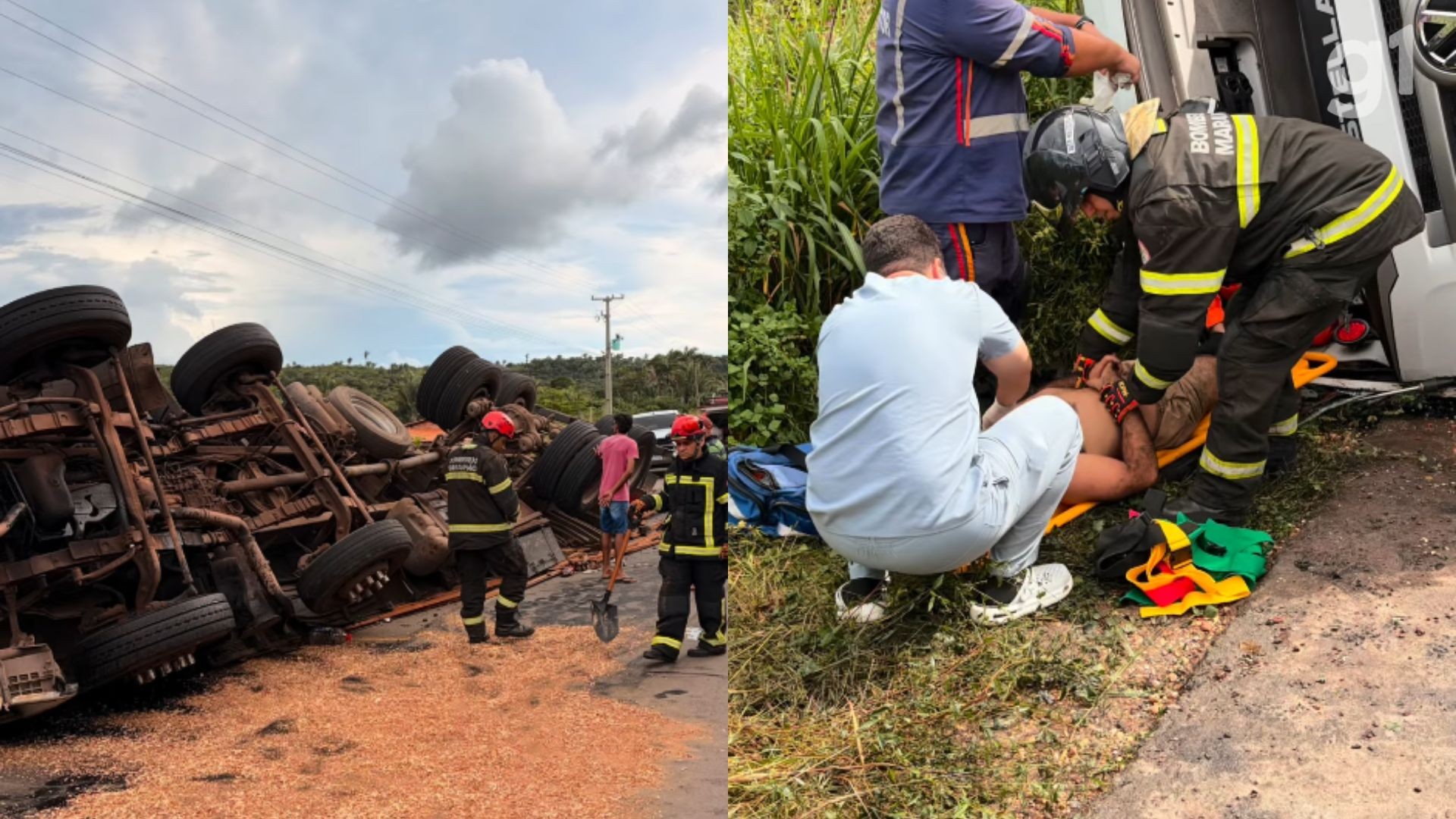 VÍDEO: motorista fica ferido após caminhão tombar na BR-222, em Chapadinha