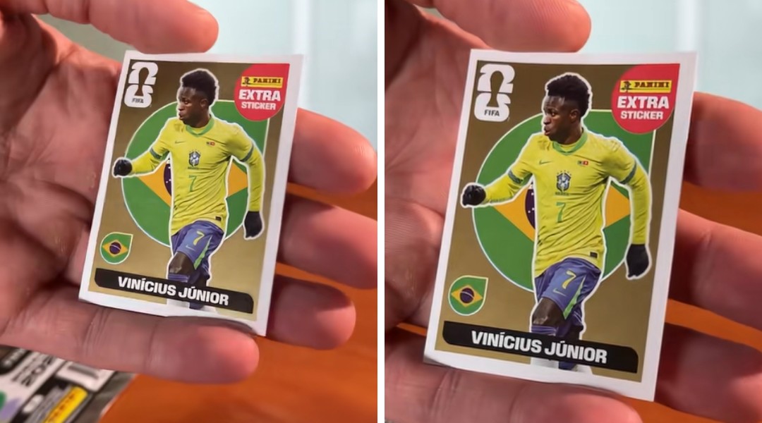 Enquanto compara figurinhas da Copa dos EUA e do Brasil, influenciador encontra cromo raro e choca web