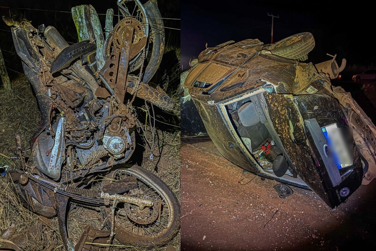 Três pessoas morrem em batida entre carro e moto na MT-240