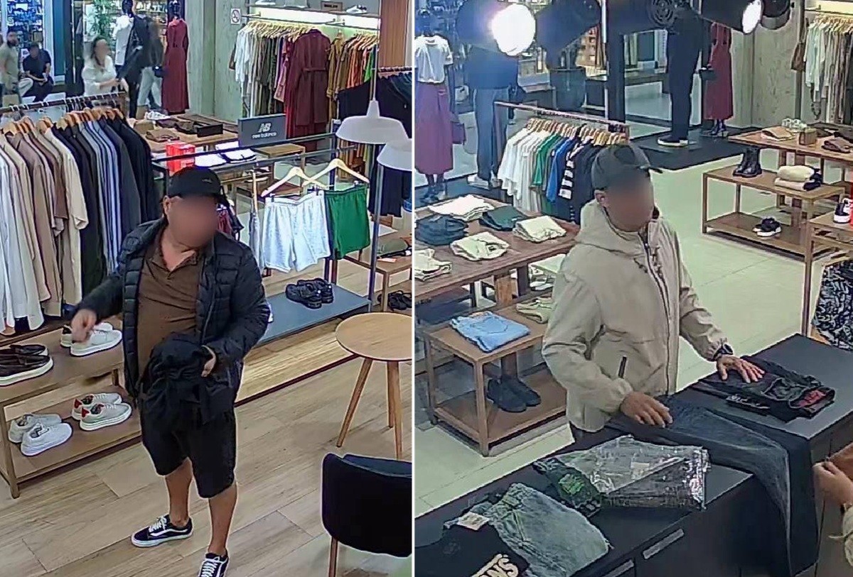 Vídeo: dupla furta casacos avaliados em R$ 7 mil em shopping de Cabo Frio