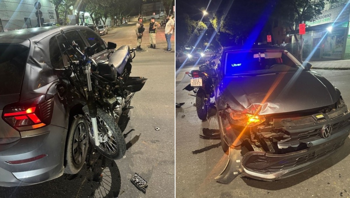 Carro e três motos se envolvem em acidente no Centro de Governador Valadares