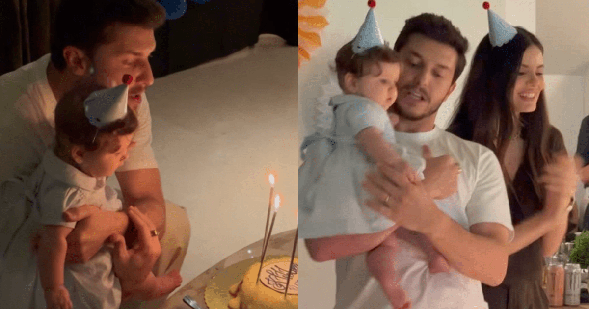 Klebber Toledo comemora 40 anos ao lado de Camila Queiroz e da filha