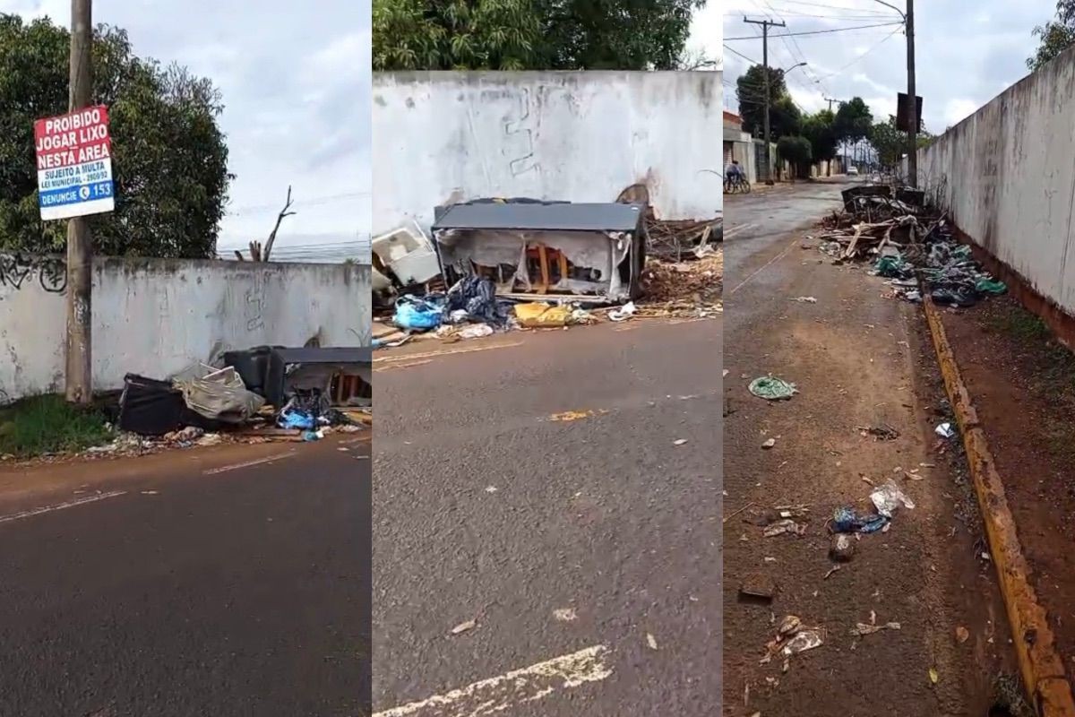 'Lixão' se forma em frente de escola e preocupa pais e alunos em Campo Grande