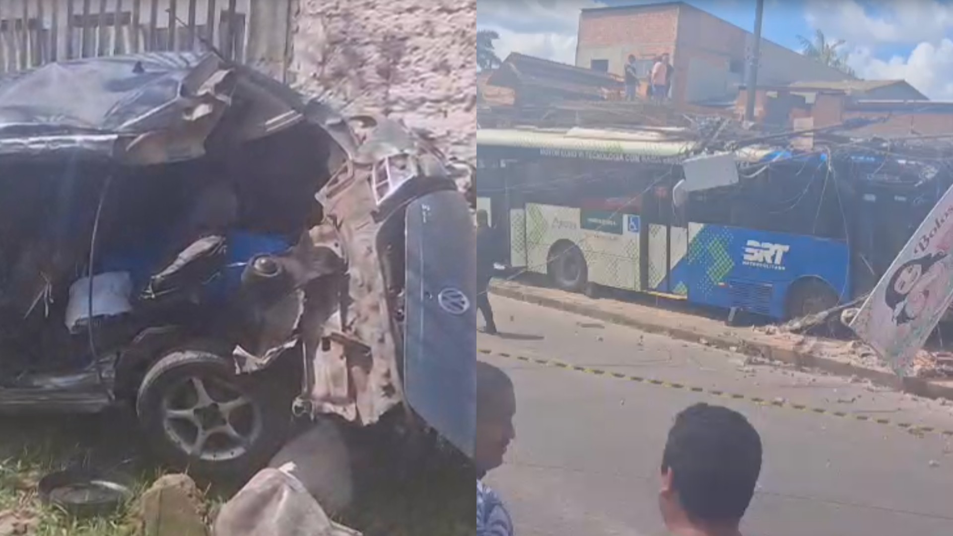 Ônibus do BRT invade calçada e atinge imóveis após colidir com carro e moto em Ananindeua