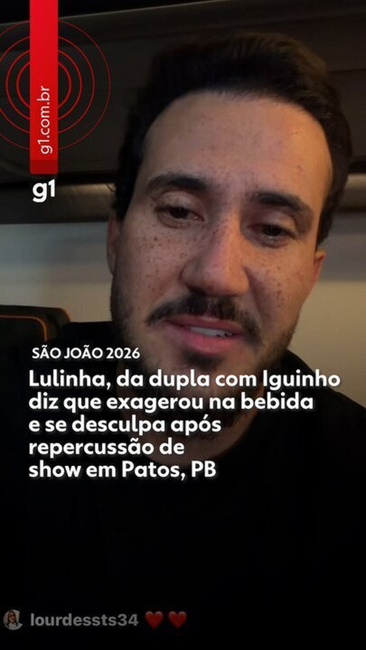 Lulinha, da dupla com Iguinho, admite que bebeu e se desculpa após show no São João de Patos, PB