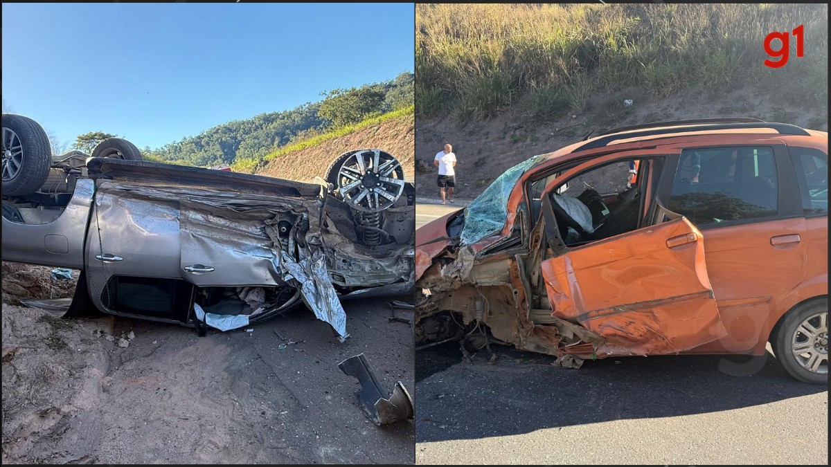 Caminhonete capota na BR-381 após bater de frente com carro no Vale do Aço