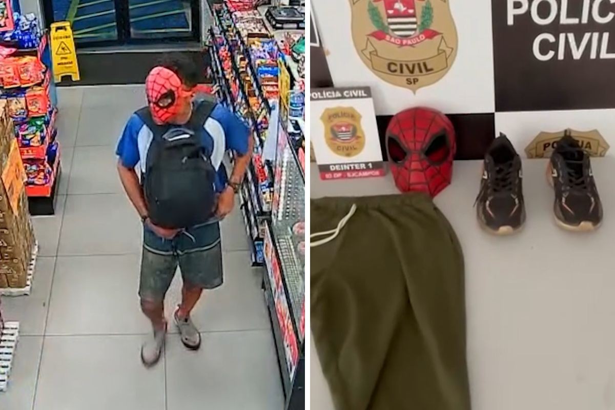 Vídeo: assaltante com máscara de Homem-Aranha rouba loja de conveniência; comparsa é preso