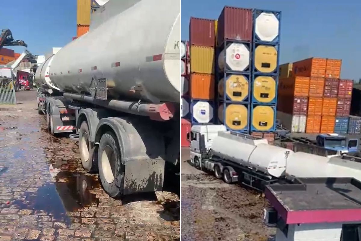 Caminhoneiro derrama produto químico após briga e é detido no litoral de SP