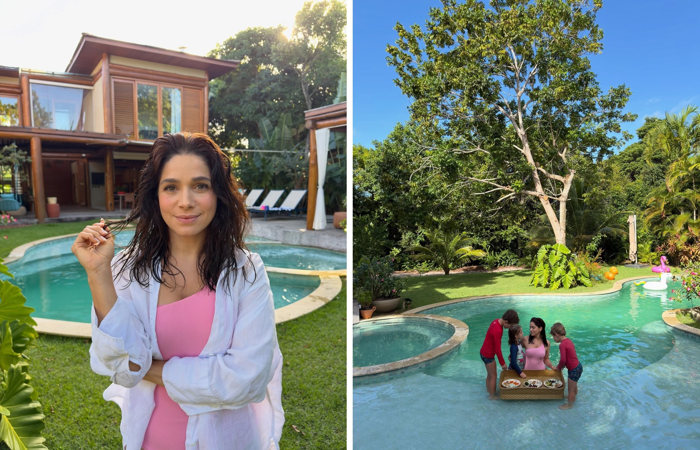 Em férias no Brasil, Sabrina Petraglia abre a casa em que ficou hospedada na Praia do Forte