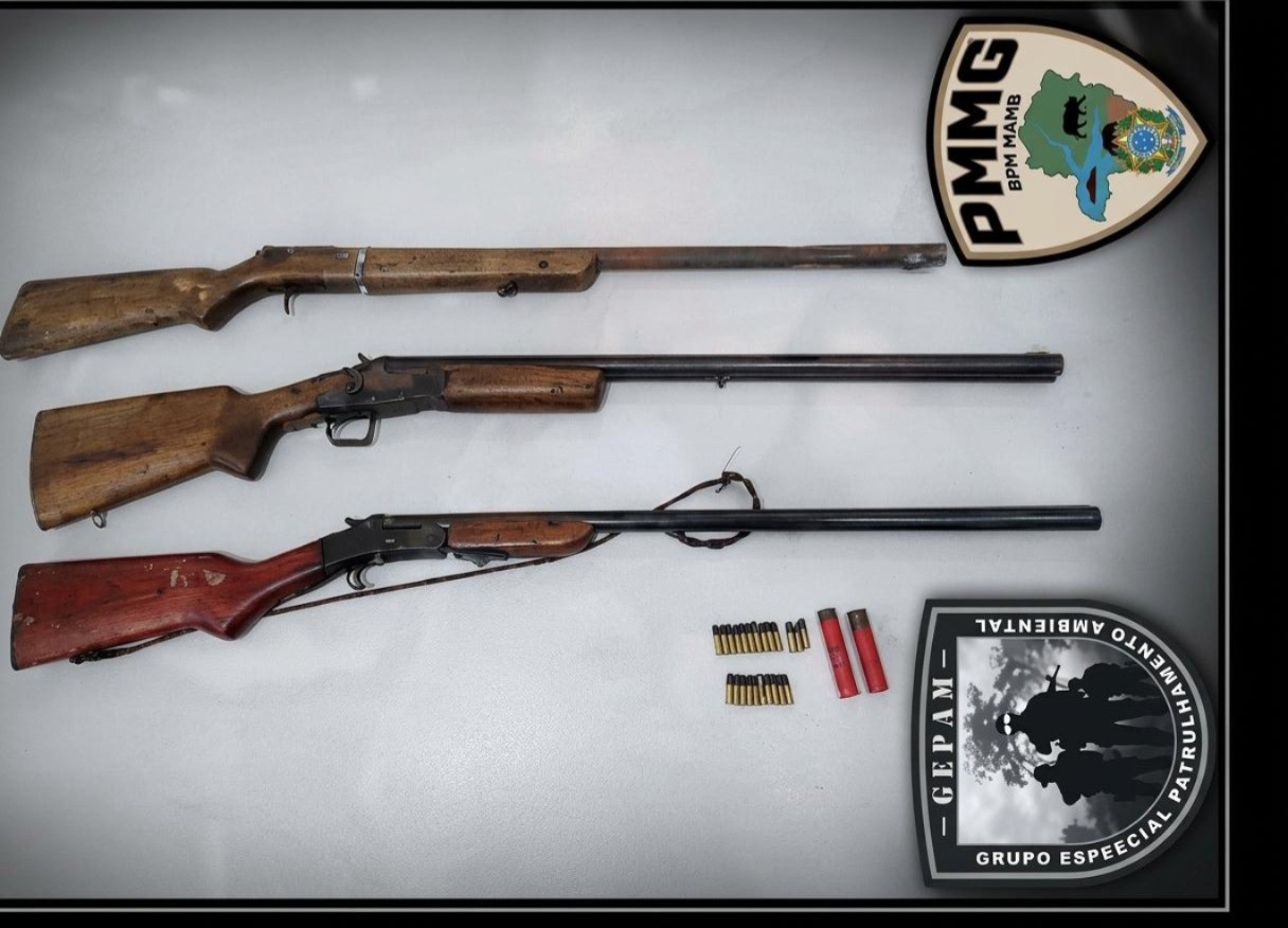 PM apreende carne de jacaré e capivara e recolhe armas em MG