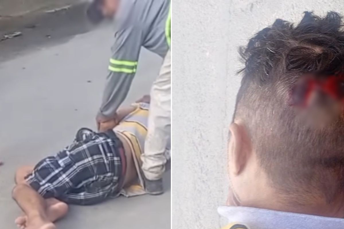Homem cai em buraco de obra da Sabesp e sofre corte na cabeça no litoral de SP