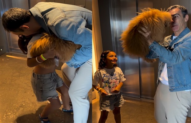 De volta ao RJ, César Tralli encanta a web ao mostrar reencontro com filha e cachorro