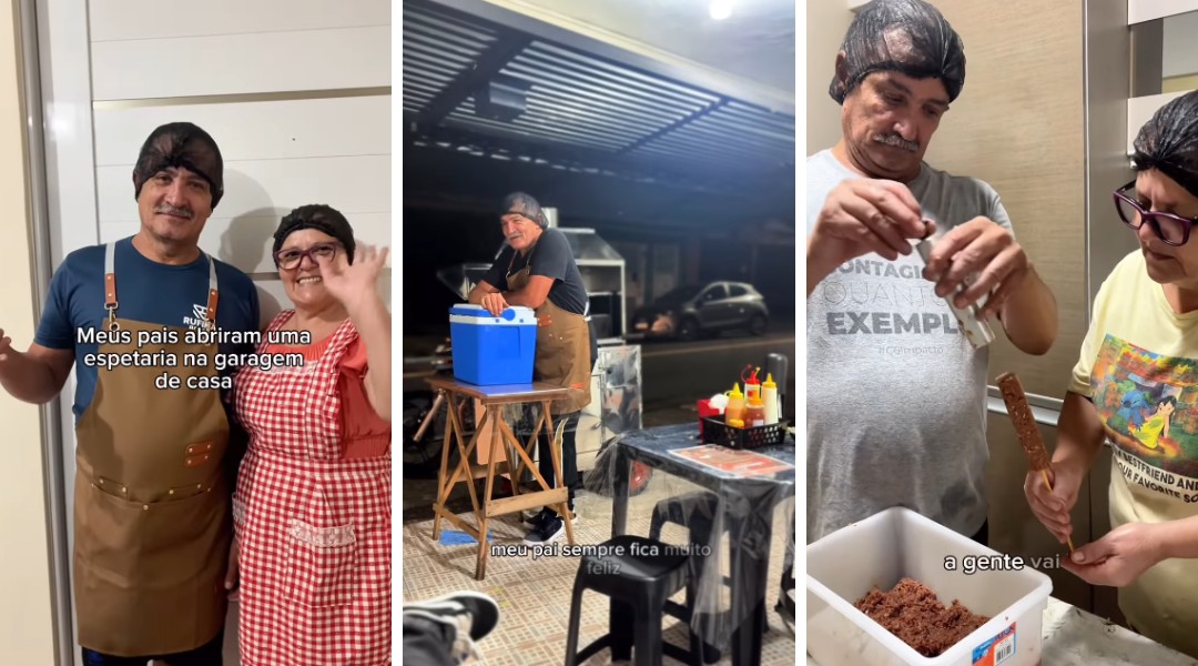 Sem emprego, casal 60+ aposta em churrasco na garagem, viraliza e chega a vender 100 espetos por dia