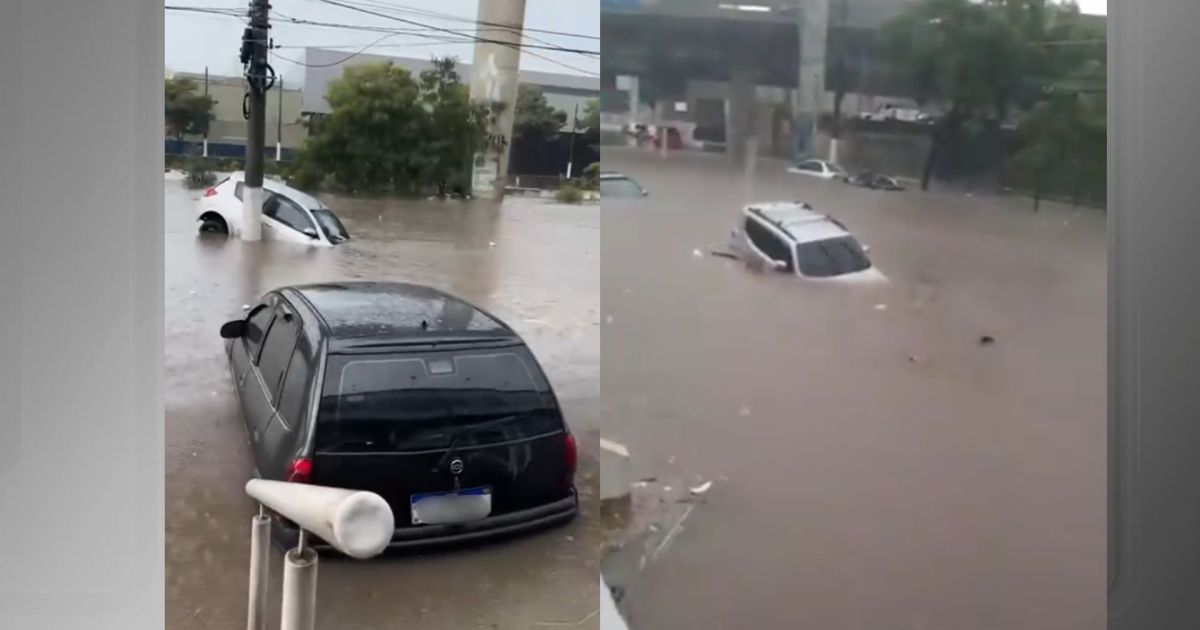 SP: temporal causa transbordamento de córregos e carros ficam submersos